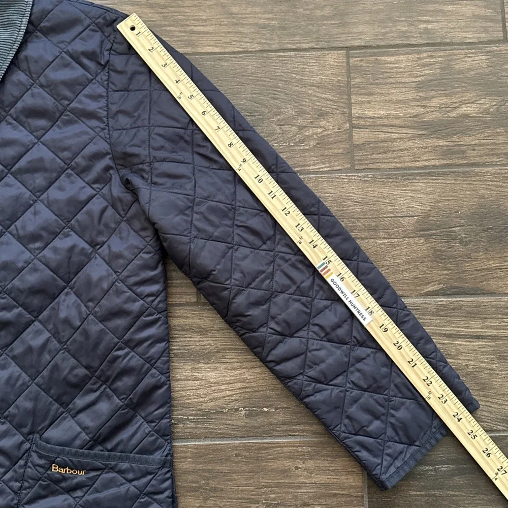 Barbour Liddesdale Jacket Men Medium Navy Blue Quilted Corduroy Collar Snap Coat - Picture 7 of 10